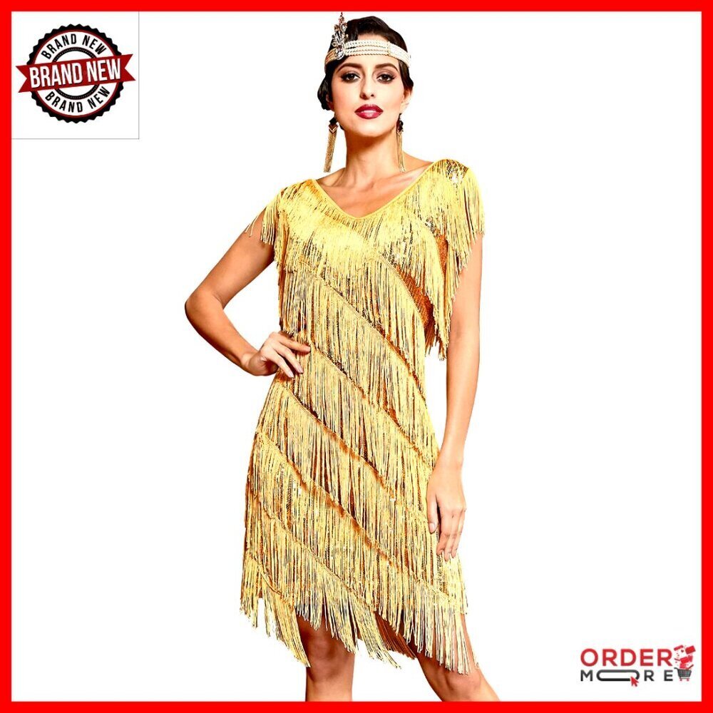 Sequined Flapper Dress with Fringe Sleeveless Gatsby Party Cocktail